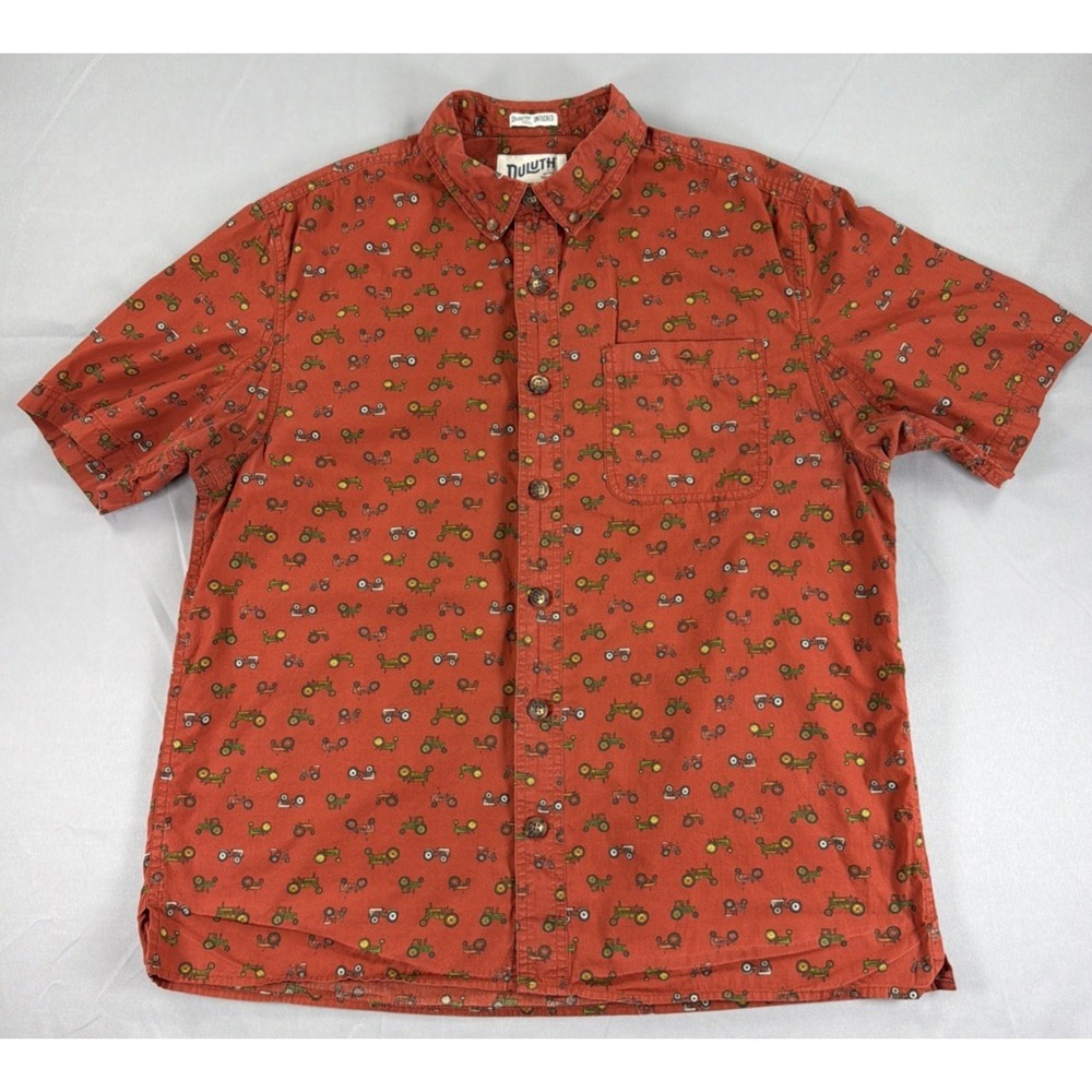 Duluth Trading Co Tractor Print Button Up Shirt Men's Short Sleeve Casual Untuck